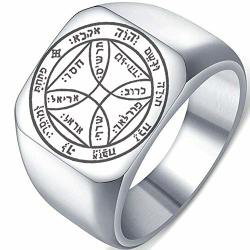 Detailed Engraved Seventh Pentacle Of The Sun For Freedom Mens Womens Stainless Steel Polished Talisman Ring