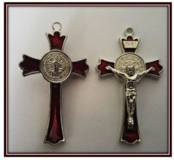 7.5cm St Benedict Crucifix - Red Enamel Inlay