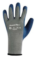 Ansell Size 10 Powerflex Heavy Duty Multi-purpose Cut And Abrasion Resistant Blue Natural Rubber Latex Palm Coated Work Gloves With Gray Seamless Cotton And