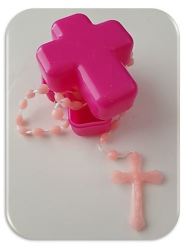 Pink Cross Rosary Box With Rosary