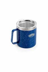Gsi Outdoors Glacier Stainless Lightweight Camp Cup For Camping And Backpacking - 15 Oz - Blue Speckle - Clear Lid