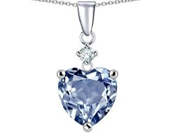 Star K Heart Shape 8MM Simulated Aquamarine Pendant Necklace Sterling Silver