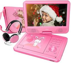 10.5 Portable DVD Player With Headphone Carring Case Swivel Screen 5 Hours Rechargeable Battery Sd Card Slot And USB Port Pink