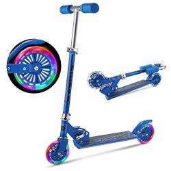 Yuebo Kick Scooter For Kids With LED Light Up Wheels Adjustable Height Lightweight Folding Kids Scooters 2 Wheel For Girls Boys Rear Fender Break