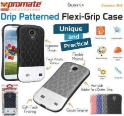 Promate CAMEO.S4-CAMEO-DRIP Patterned Flexi-grip Snap On Case For Samsung Galaxy S4-BLACK Retail Box 1 Year Warranty