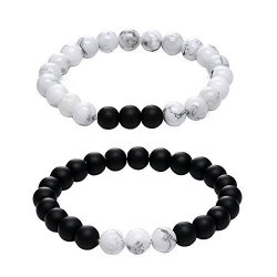 Gagafeel Long Distance Relationship His And Hers Black Matte Agate & White Howlite 8MM Beads Couple Friendship Bracelet 3 8MM
