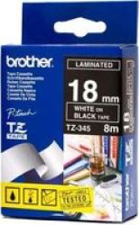 Brother TZ-345 P-touch Laminated Tape White On Black 18MM X 8M