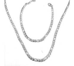 4MM Solid Stainless Steel Figaro Chain 60CM And Bracelet 20CM Set