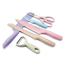 6 Piece Kitchen Knife Set Colorful Stainless Steel Knives With Scissors