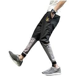 Comfy Mens Patchwork Plus Size Jeans Embroidered Denim Harem Pants Black 3XL