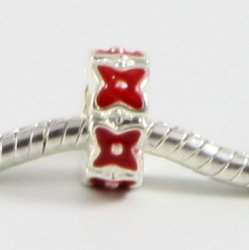 European Style - Rondelle - Spacer Beads With Floral Design - Red