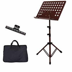 Xswzaq Sheet Music Stand Lunies Highest Portable Violin Guitar Music Book Holder With LED Light Paper Clip Carrying Bag Black Color : B