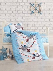 Ship Themed Nautical Baby Bedding Toddlers Crib Bedding For Baby Boys 100% Cotton Duvet Cover Set Baby Comforter Included 5 Pieces Blue