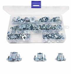 Cseao 60PCS Imperial 1 4"-20 5 16"-18 3 8"-16 4 Pronged Tee Nut Assortment Kit Carbon Steel T-nuts Zinc Plated