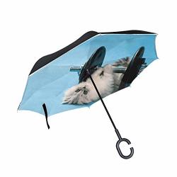 Jiaol Cat Dumbbells Funny Lie Inverted Umbrella Large Double Layer Outdoor Rain Sun Car Reversible Umbrella