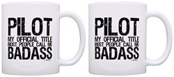Funny Pilot Gift Official Title Badass 2 Pack Gift Coffee Mugs Tea Cups White