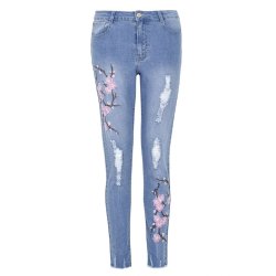 Quiz Light Blue Ripped Embroidered Jeans