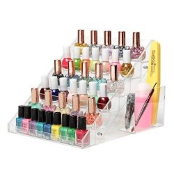 MyGift Clear Acrylic Nail Polish Organizer Rack 6-TIER 36-BOTTLE Display Stand With Filer & Brush Cup Holder