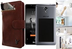Blu R1 HD Anti-gravity Wallet Case Luxury Dual Wallet Cow Leather Card & Coin Slot Stick On Wall Detachable Coin Wallet Flip Case Cover