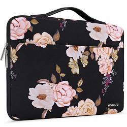Mosiso Laptop Sleeve 360 Protective Case Bag Compatible With 13-13.3 Inch Macbook Pro Macbook Air Notebook With Trolley Belt Polyester Shockproof Carrying Case Handbag Pink Peony