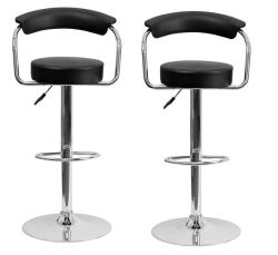 Bar Stools Breakfast Chairs With Armrest - Set Of 2 - Black