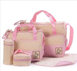5pcs set High Quality Tote Baby Shoulder Diaper Bags Durable Multifunction Nappy Bag 10 Co... - Pink