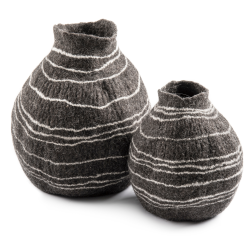 Charcoal Grey Tribal Lines Gourd Vase - Medium - 34CM H X 25CM Dia