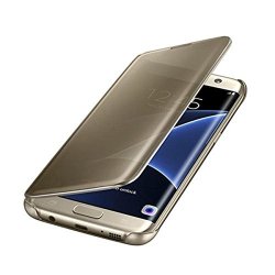 Wouier Samsung Galaxy S8 Case Luxurious Shiny Clear View Mirror Plating Case Protective Case Flip PC Cover Gold