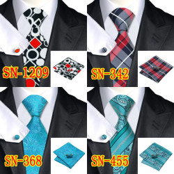 Fashion Novelty Silk Jacquard Necktie Hanky Cufflinks Set For Men - Sn455