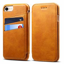 Case Compatible Iphone 7 Plus Leather Wallet Smart Cover With Credit Card Slot Khaki Case
