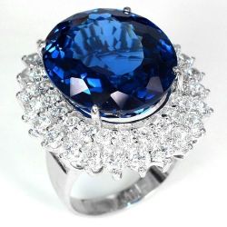 Striking Big Blue Sapphire Cz And Wedding Ring Crafted In Hallmarked 925 Silver Ring Size 7.5 P