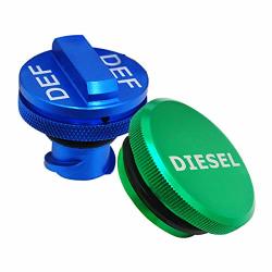 Aluminum Billet Fuel Cap Combo Pack Diesel Fuel Cap For Dodge - Magnetic Green Diesel Fuel Cap And Non-magnetic Blue Def Cap For 2013-2018