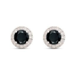1.32CT Black Diamond Halo Earrings In 9K White Gold