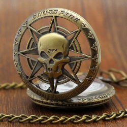 Vintage Skull Bronze Chain Pocket Watch In Stock