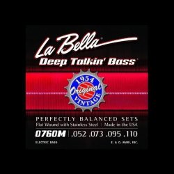 La Bella 0760M Original 1954 Flat Wound Stainless Steel 52-110 Perfectly Balanced Sets Heavy Tension - Perfect For Professional Bass Players