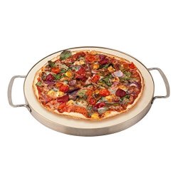 Round 13 Cordierite Pizza Stone With Removable Stainless Steel Frame And Handles. Suited To Oven Or Grill. Great For Pizza Baking Breads And Cookies.