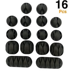 PACK 16 O'hill Multipurpose Black Cable Clips Holders For Organizing Cable Cords Home And Office Self Adhesive Cord Holders