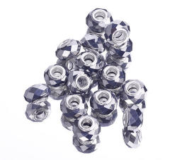 European Style - Crystal Faceted - Rondelle Beads - Metallic Silver