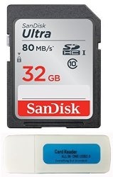 Sandisk 32GB Sdhc Sd Ultra Memory Card 80MB Bundle Works With Canon Powershot SX720 Hs SX730 Hs SX740 Hs Camera Uhs-i SDSDUNC-032G-GN6IN Plus 1