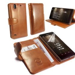 Tuff-Luv Vintage Leather Wallet Case Cover For Sony Xperia C4 Brown