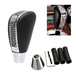 Knob Shift Car Gear Stick Shifter Leather Round Black Head Diamond Aluminum