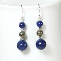 Atenea Handmade Lapis Lazuli & Khaki Pyrite Earrings On Sterling Silver