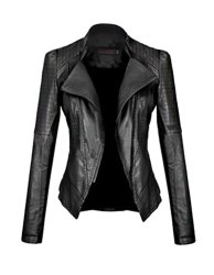 Faux Leather Motorcycle Jacket - Black M