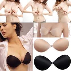 Women Invisible Push Up Bra Self-adhesive Silicone Bust - Black A