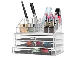 Mcb Home Essentials Clear Acrylic Cosmetic Jewelry And Makeup Organizer With Large 3 Drawer Chest