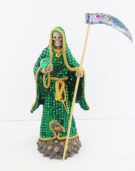 14 Inch Statue Of La Santa Muerte Verde Holy Death Grim Reaper Green Imagen