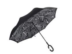 Reversible Umbrella With Design - Black Newspaper