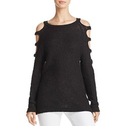 Banjara Womens Knit Cold Shoulder Pullover Sweater Black XS