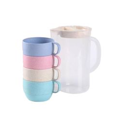 Eco-friendly Wheat Straw Fibre Beverage Pitcher With Colourful Cups 5 Pieces