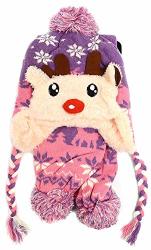 Top Lavander Knitted Raindeer Animal Hat & Scarf For Kids 3D Animated Jungle Zoo Wool Winter Beanie Set Valentines Day Gift Idea Toddler Child